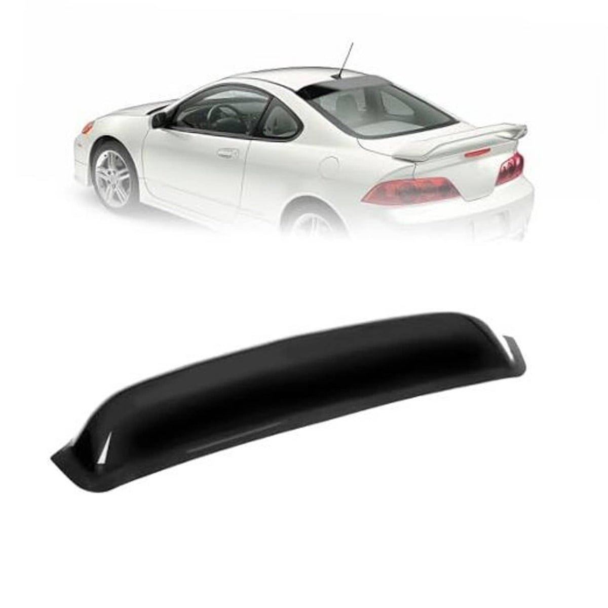 Roof spoiler and rear window roof wing kit for car, black curved panel