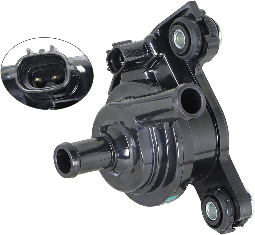 Black electric inverter water pump with hose ports and two mounting bolts