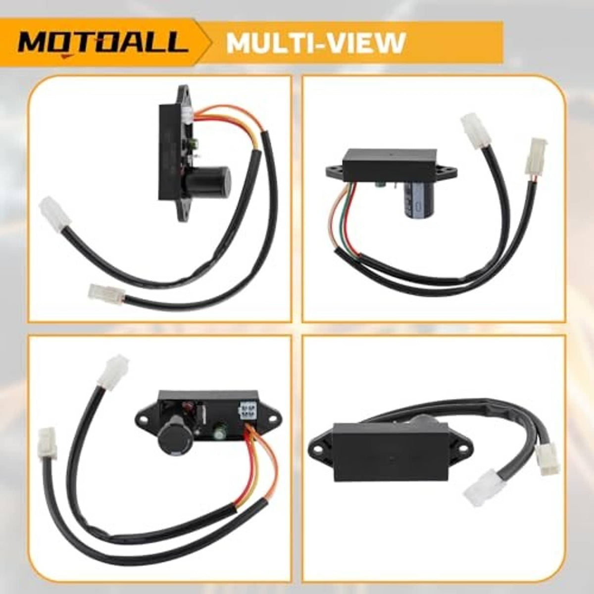Ignition coil control module multi-view with black box and four white connector ends