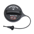 Black fuel tank gas cap with tether and E20–E85 gasoline/E10 label