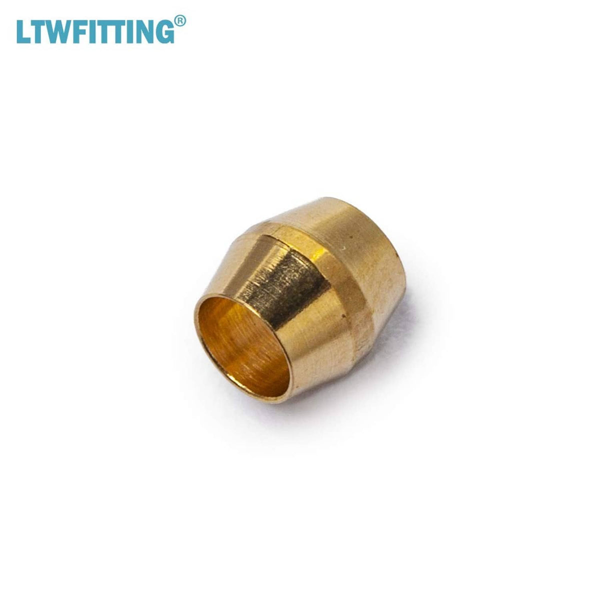 1/8-inch brass compression sleeve ferrule, smooth cylindrical body with flared end