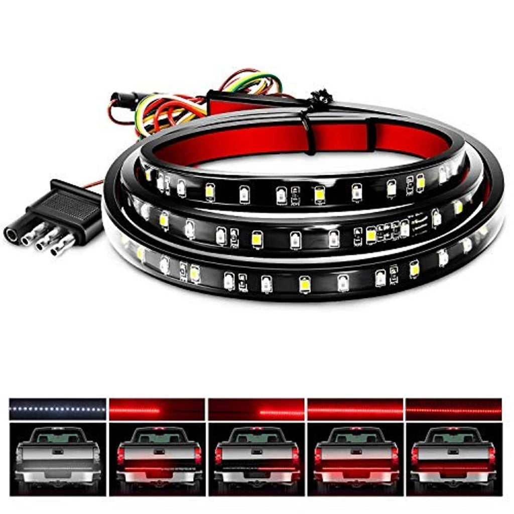 LED tailgate light strip, curved red-and-white LED bands with black wiring connector