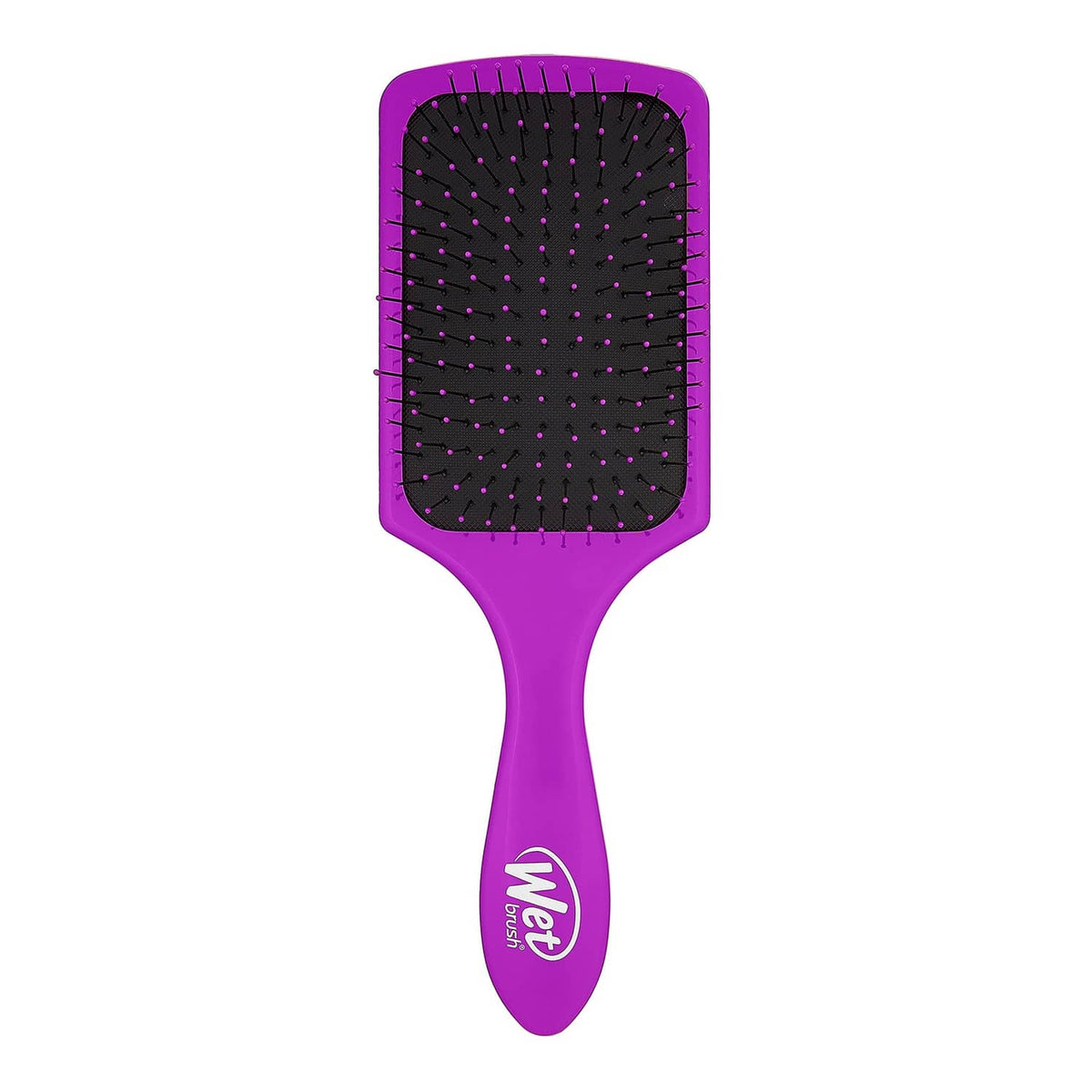 Purple paddle detangler hair brush with black bristles