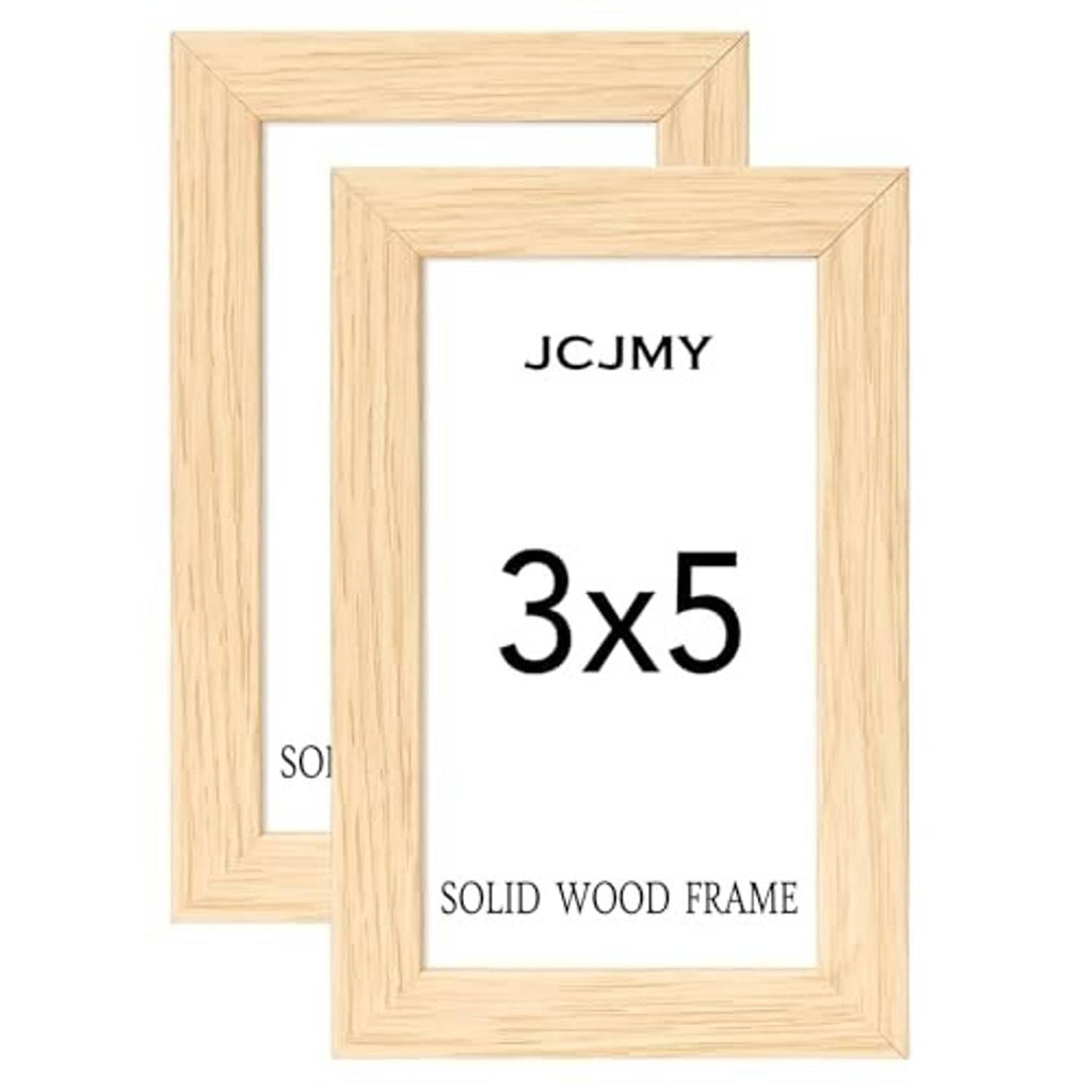 Natural wood 3x5 picture frame pair, overlapping front view