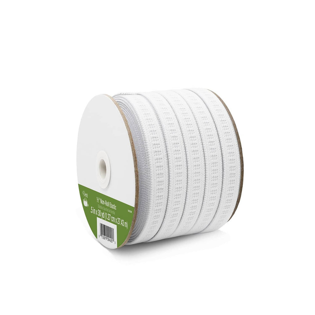 Dritz non-roll woven elastic tape roll, white woven texture, 1/2-inch