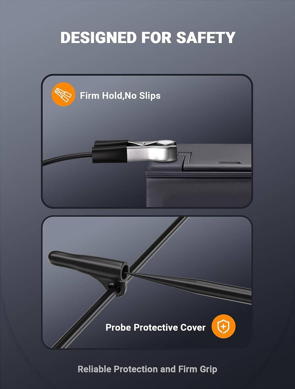 Automotive test light with safety probe cover and black coiled cable connection