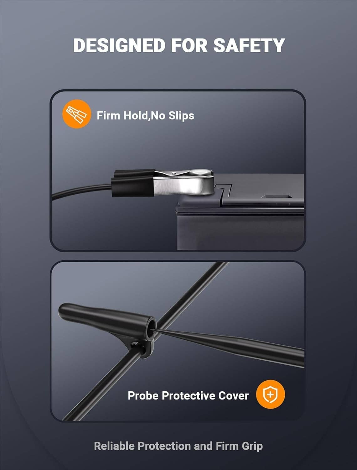 Automotive test light with safety probe cover and black coiled cable connection