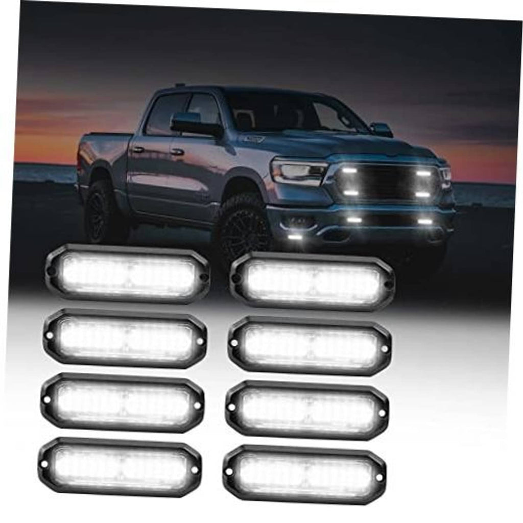 8-pack slim rectangular LED emergency side marker lights, black housing, clear lenses