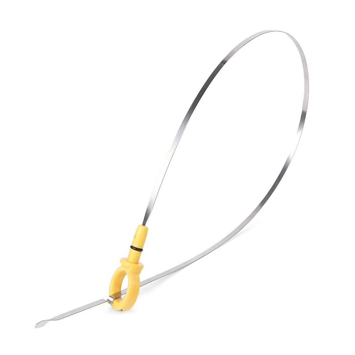 Engine oil dipstick with yellow ABS handle, metal rod, and measuring tip