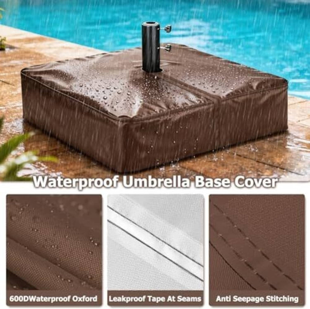 Brown umbrella base cover with water-repellent surface and reinforced seams