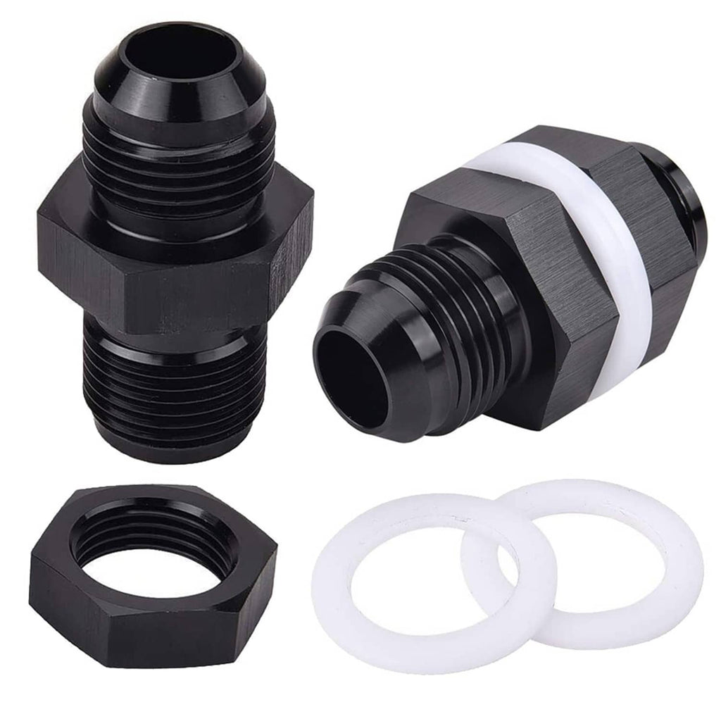 AN fuel cell bulkhead fitting adapter with PTFE washers and black hex nut