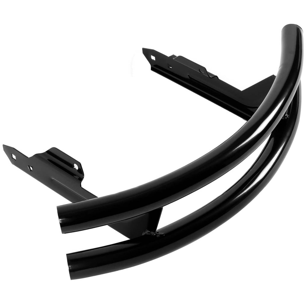 Black front bumper guard bars with mounting brackets and curved protective shape