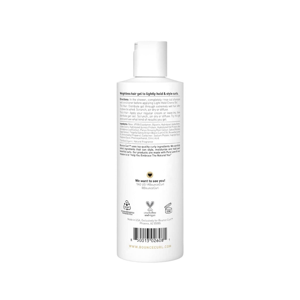 Light hold creme gel bottle back label