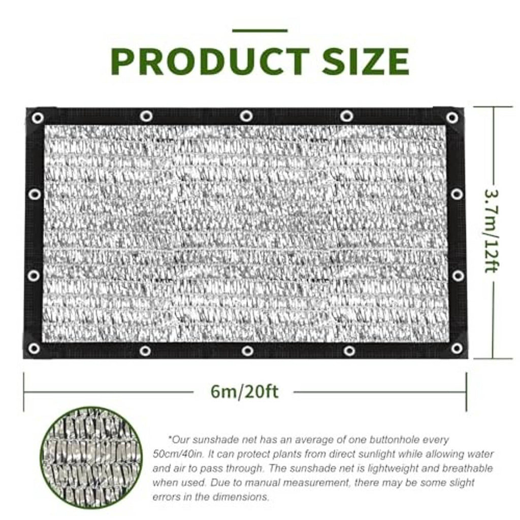 Aluminum shade cloth tarp size diagram, 6m/20ft by 3.7m/12ft with corner grommets