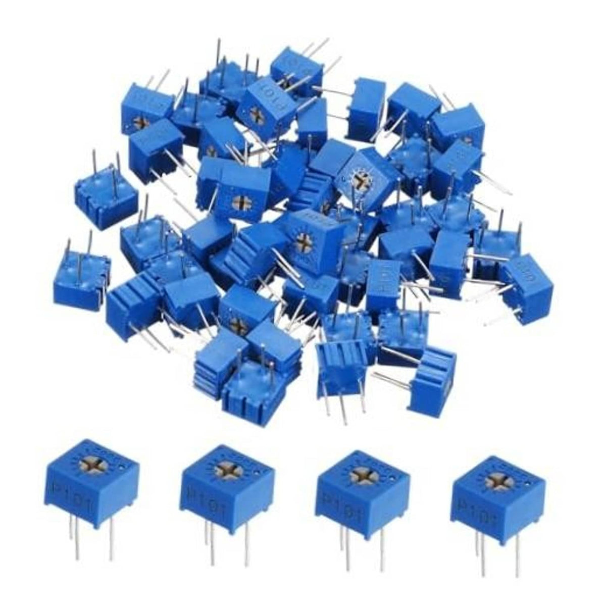 Blue top-adjust trimmer potentiometers, three-pin variable resistor parts (bulk pack)