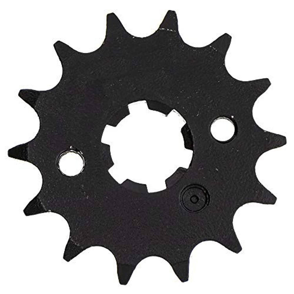 Black rear sprocket with metal teeth and center hub, mounting bolt holes included