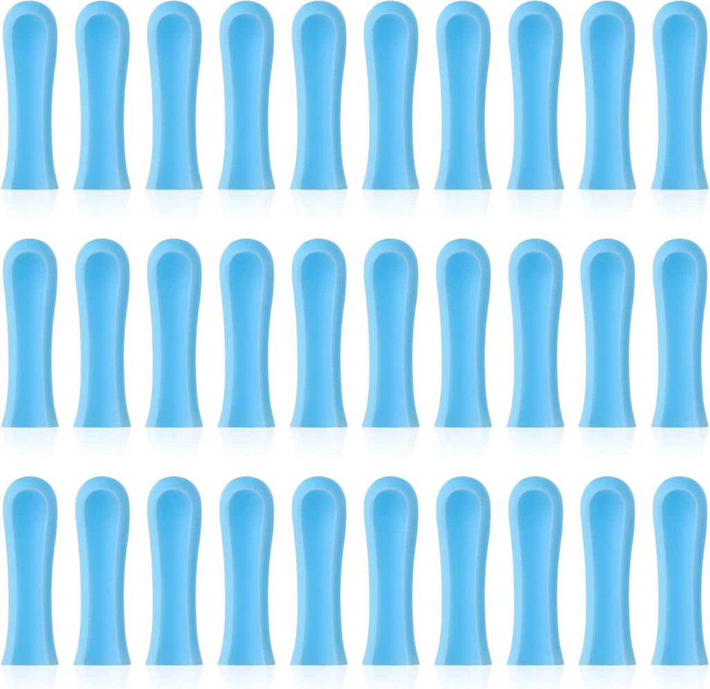 Close view of multiple blue ear swab replacement tips