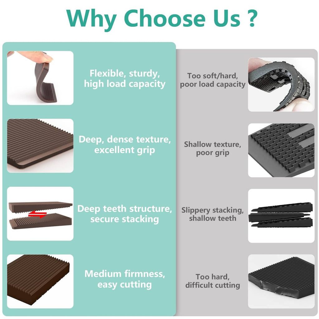 Brown ribbed rubber leveler wedges with textured grip surfaces