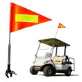 Orange safety flag on telescoping pole with reflective yellow strip and base clamp