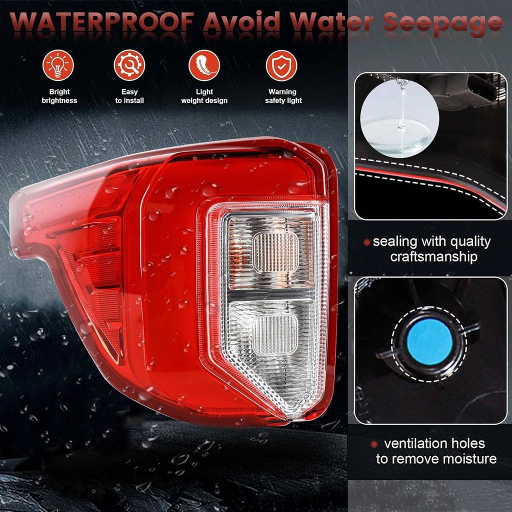 Red left rear LED tail light with clear lens and visible inner LED modules