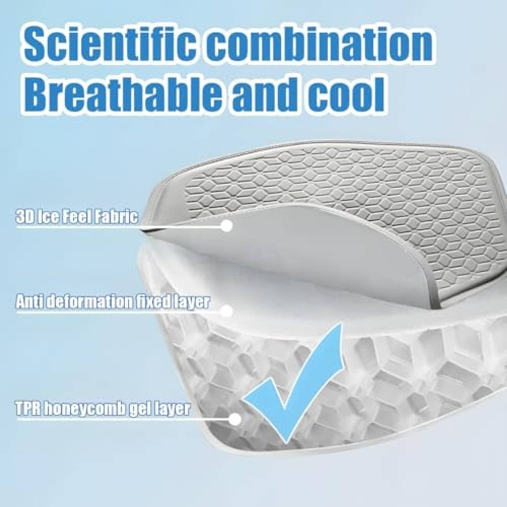 Car seat cushion cross-section showing honeycomb gel layer and foam support