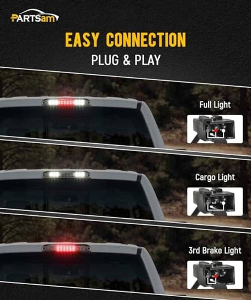 LED third brake light on truck, chrome housing and smoke lens, red glow