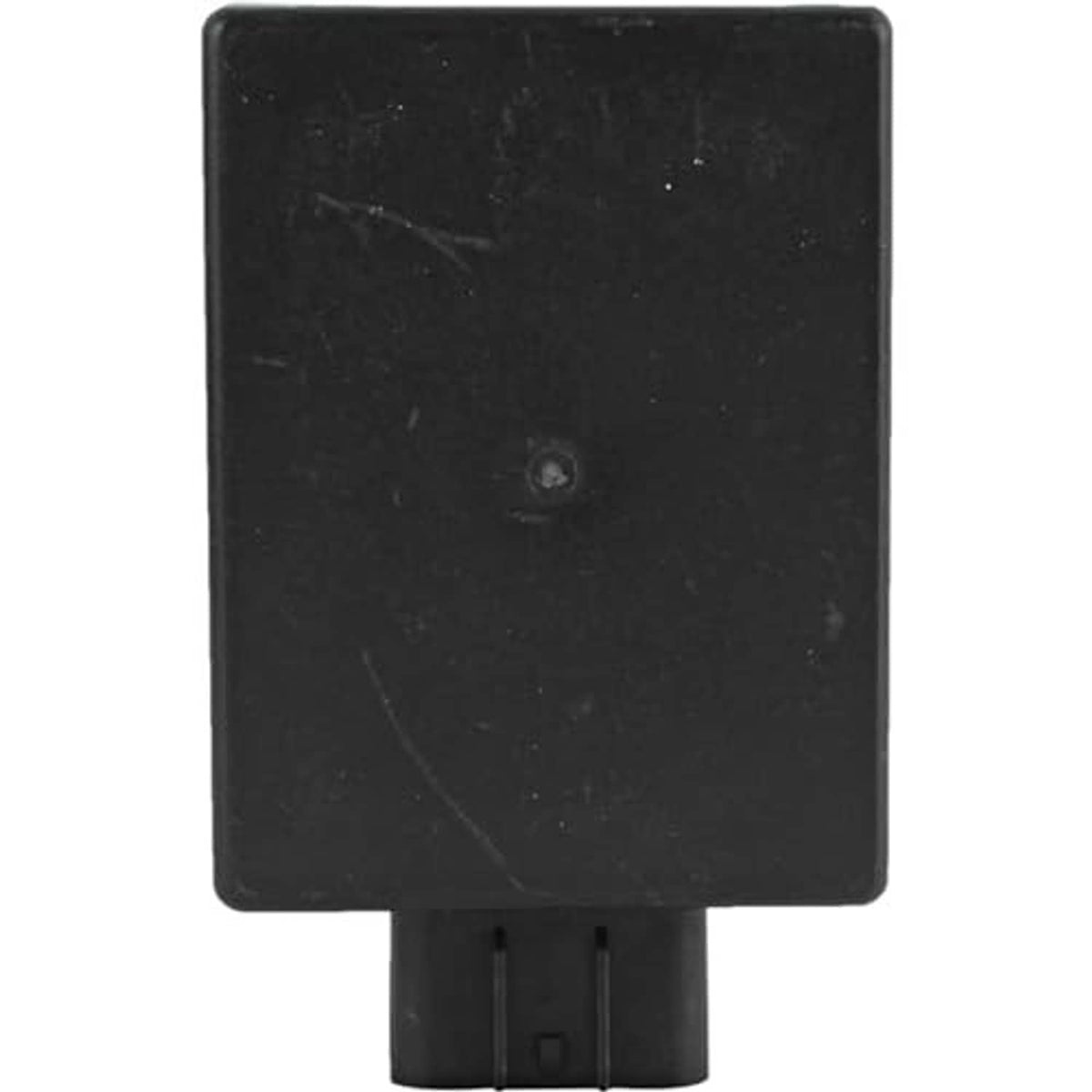 Black CDI ignition module back panel with small emblem and bottom pin tabs