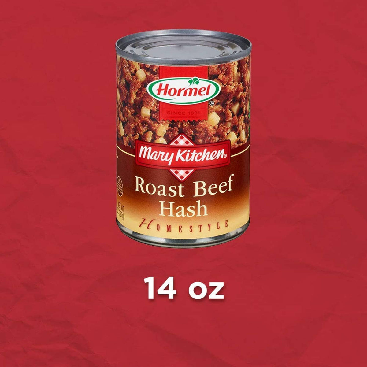 Hormel Mary Kitchen roast beef hash can, 14 oz, front label view