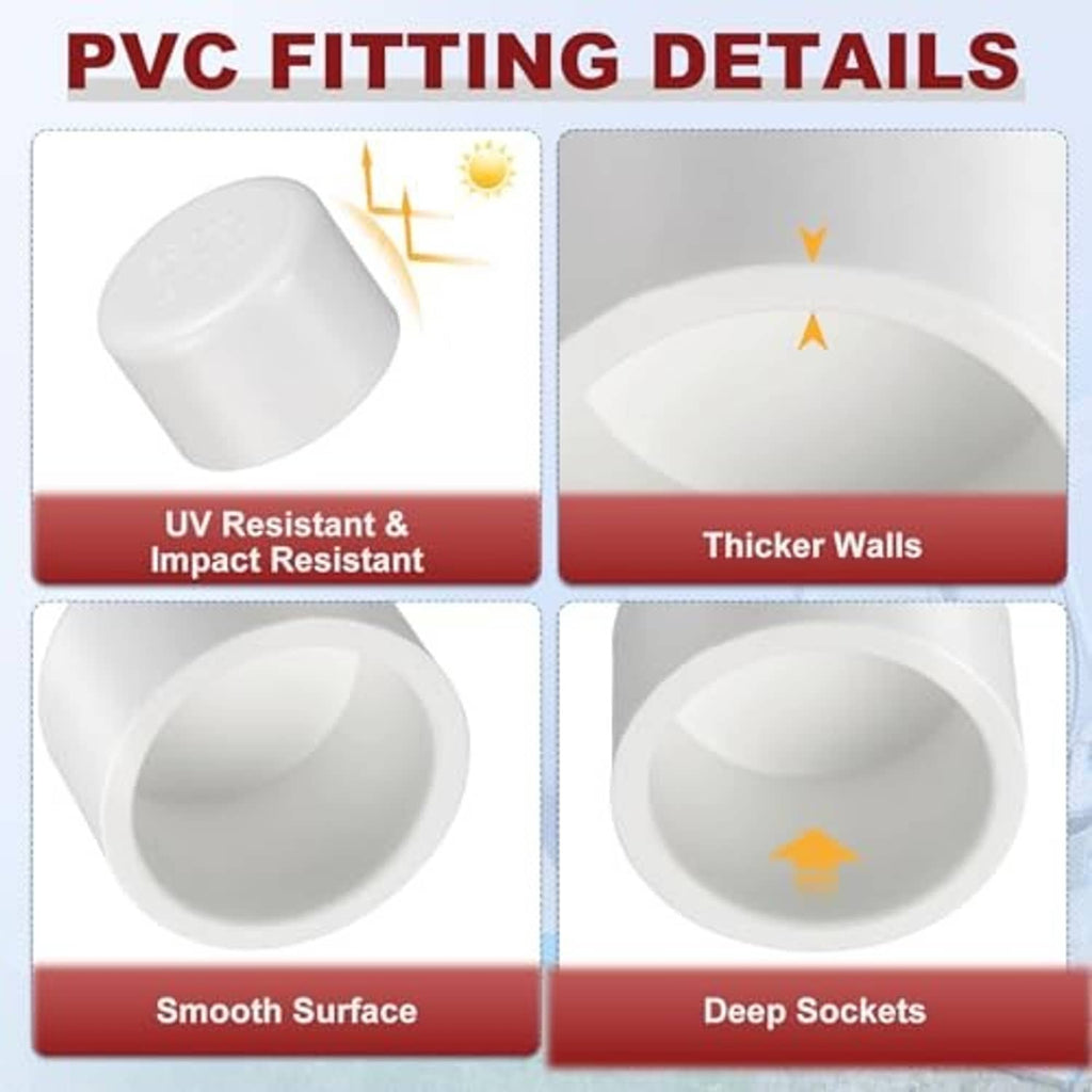 White PVC external end cap fitting with smooth surface and deep socket opening