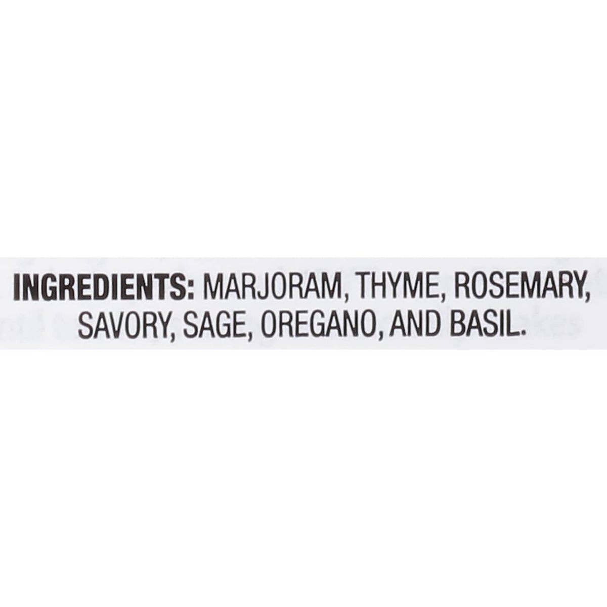 Back label panel with ingredients list for Italian seasoning blend