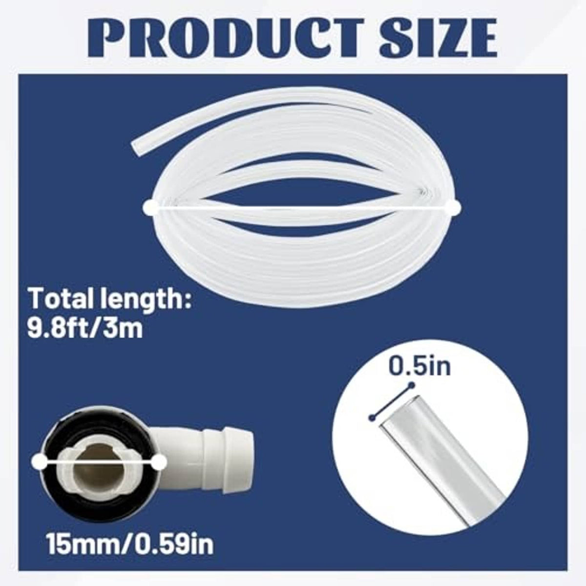 AC drain hose with clear coil and white 15 mm connector fitting