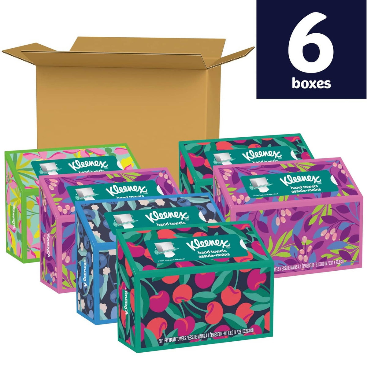 Kleenex hand towel multipack, colorful boxes with window, 6 boxes
