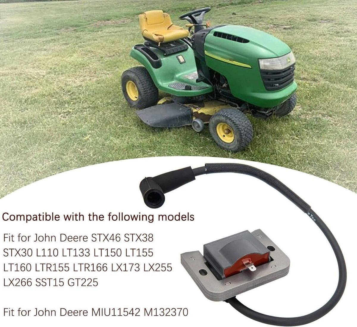 Ignition coil with black wire harness near outdoor lawn equipment
