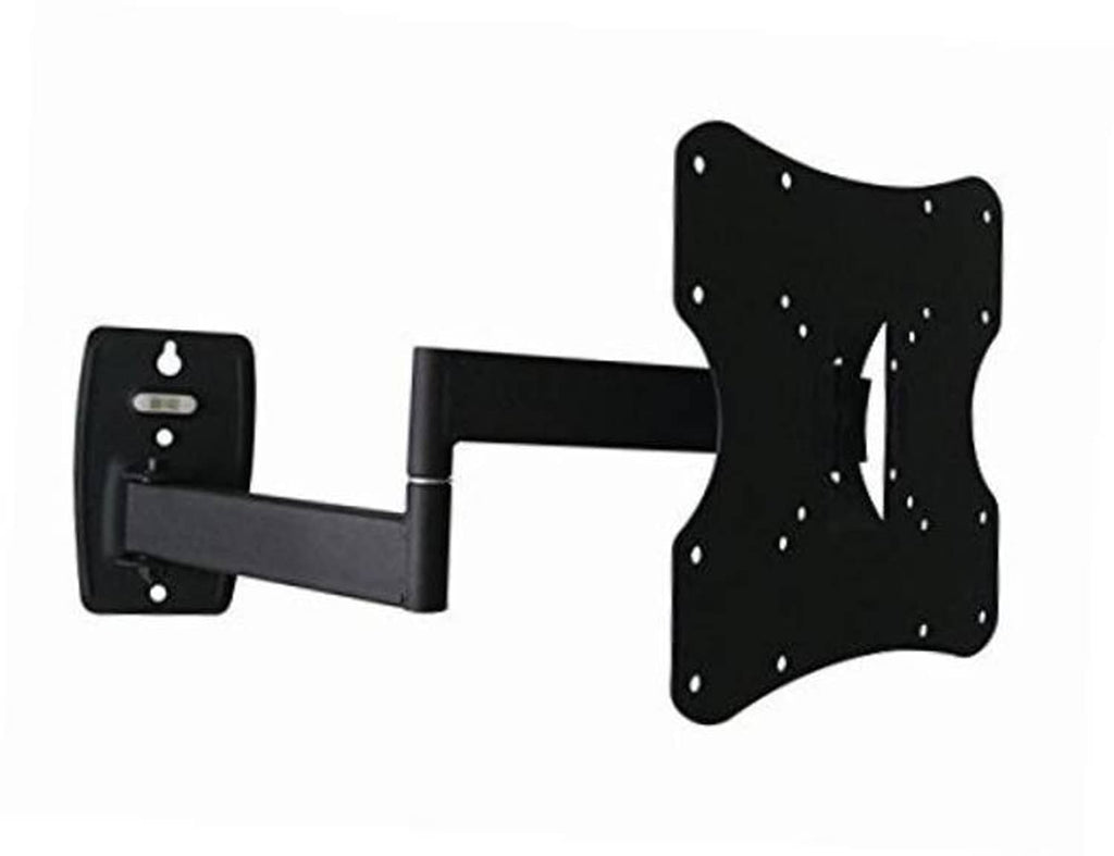 Black full-motion articulating TV wall mount with VESA plate and wall bracket