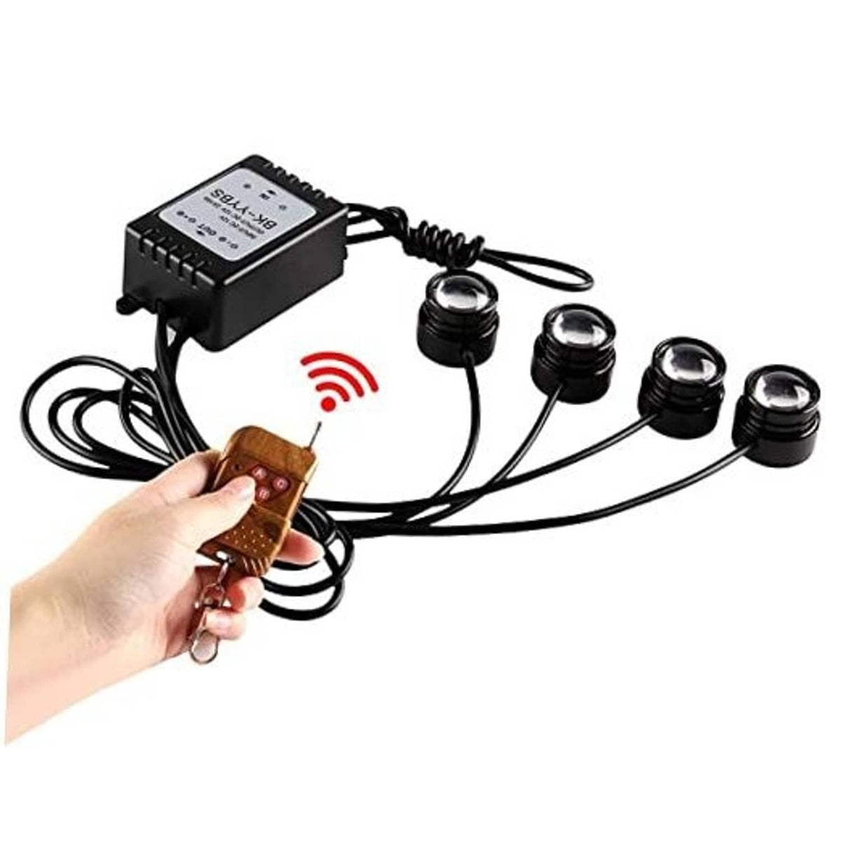 4-in-1 LED strobe warning light set with remote controller and four round lamp heads