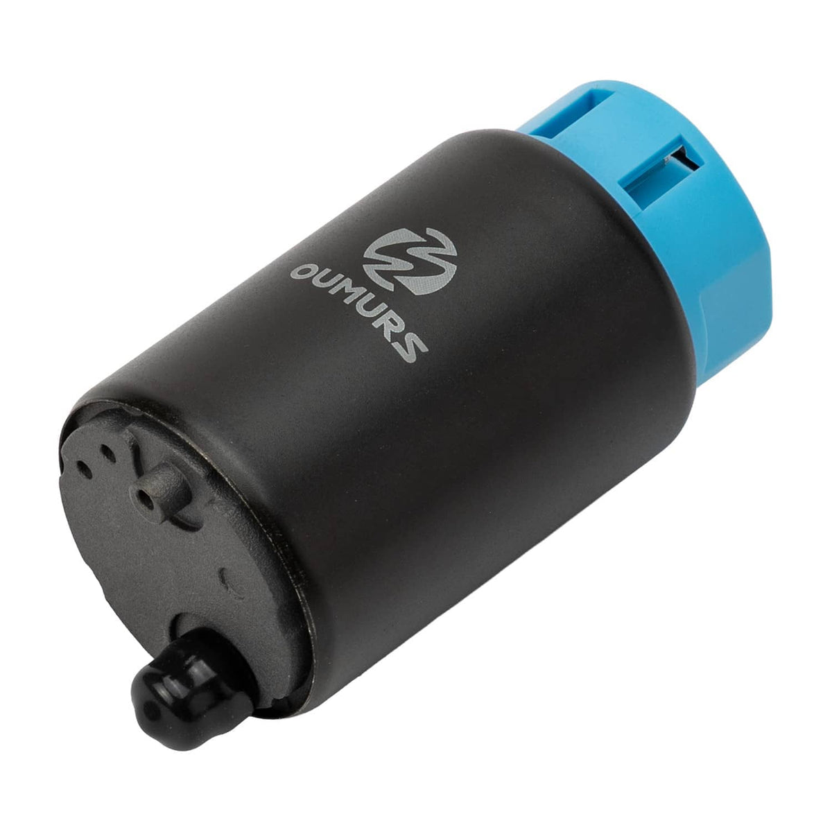 Compact electric fuel pump, black body with blue connector and circular outlet