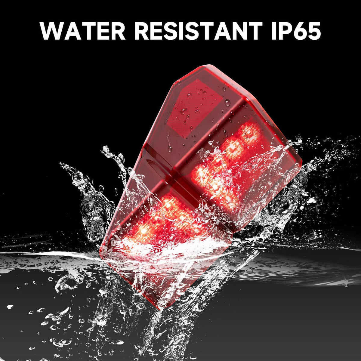 Red LED rear tail light housing with water droplets, weather resistant design