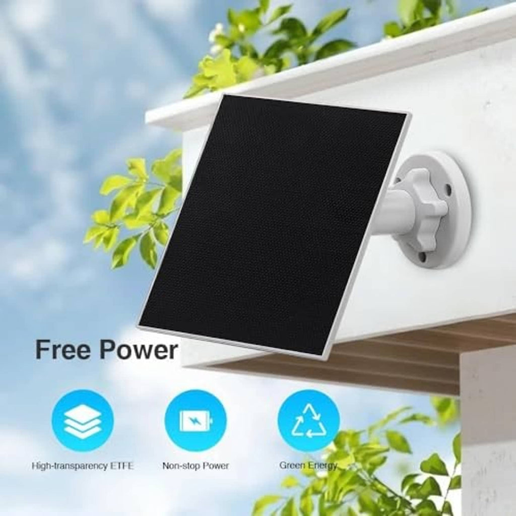 Black ETFE solar panel on a white bracket attached to an outdoor ledge
