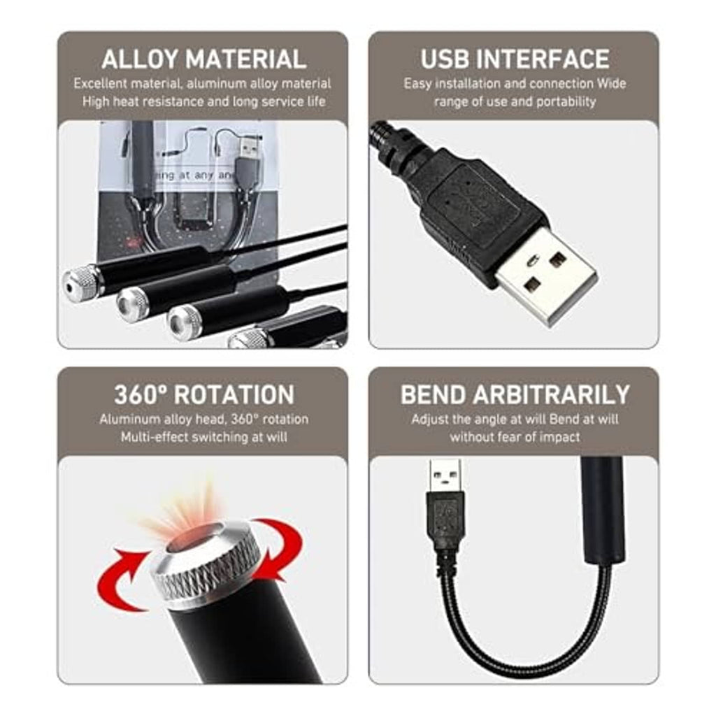 USB starlight projector night light with black housing, USB connector, and flexible cable