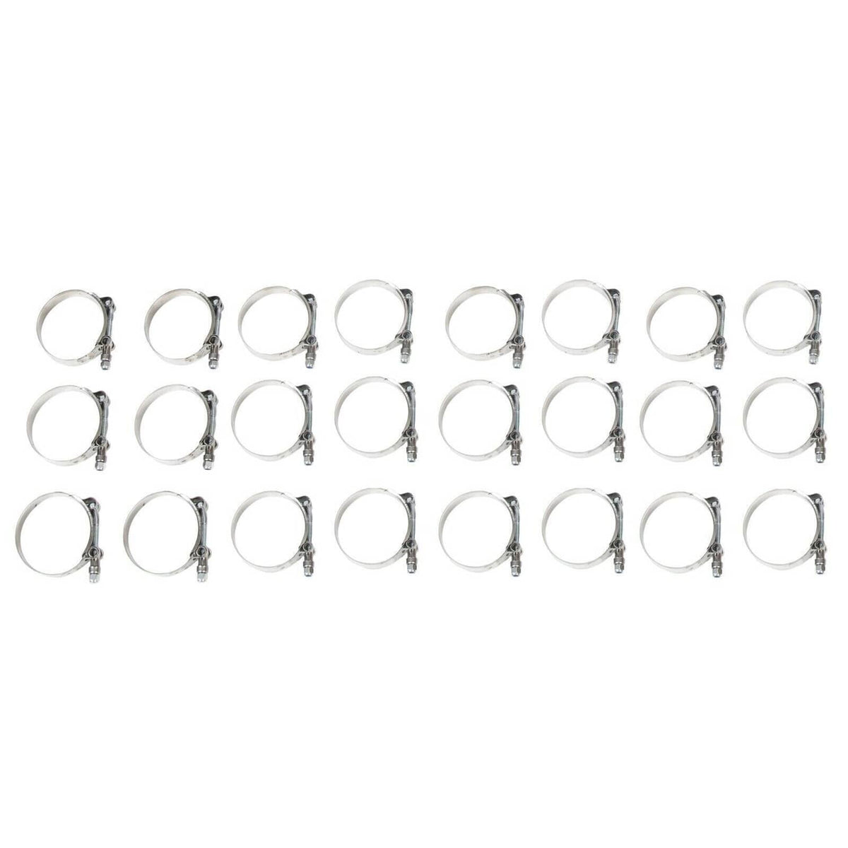 Set of metal hose clamps with screw-style bands for intercooler tubing