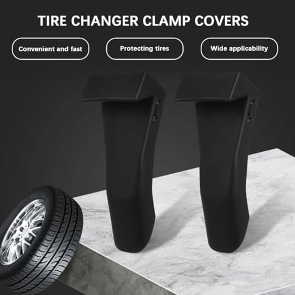 Black tire changer clamp covers set, wide base protective jaw covers.