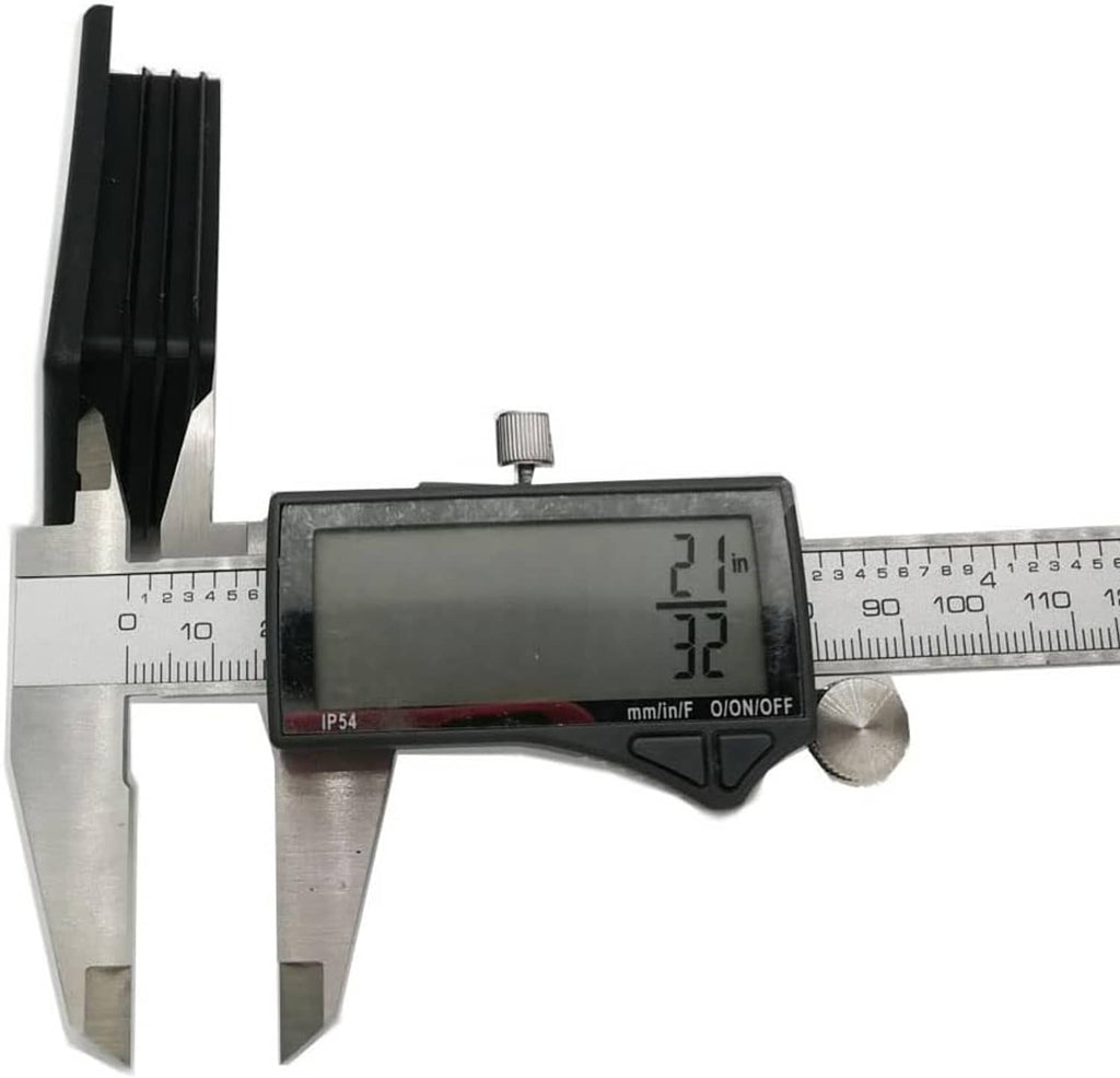 Black rectangular plastic plug insert end cap measured with calipers