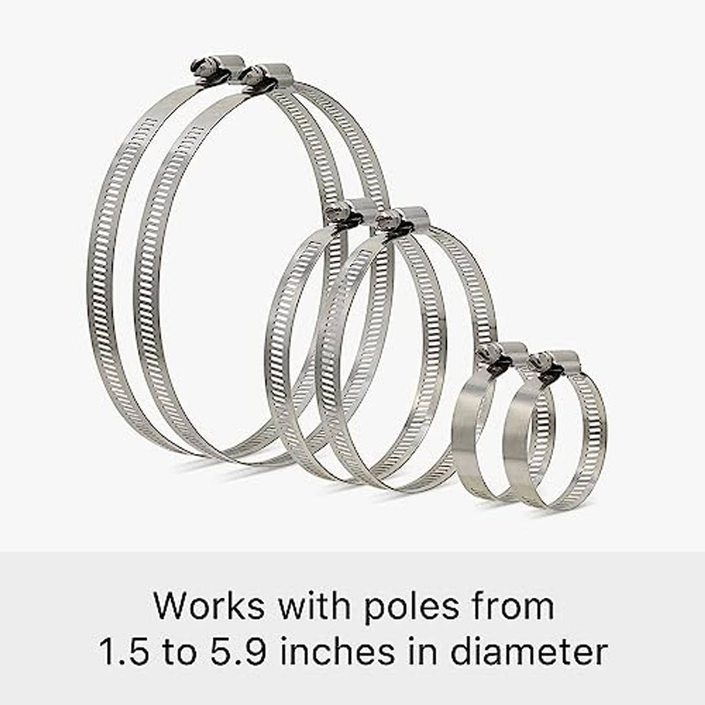 Set of stainless steel adjustable pole bands and clamps for camera/solar mounting