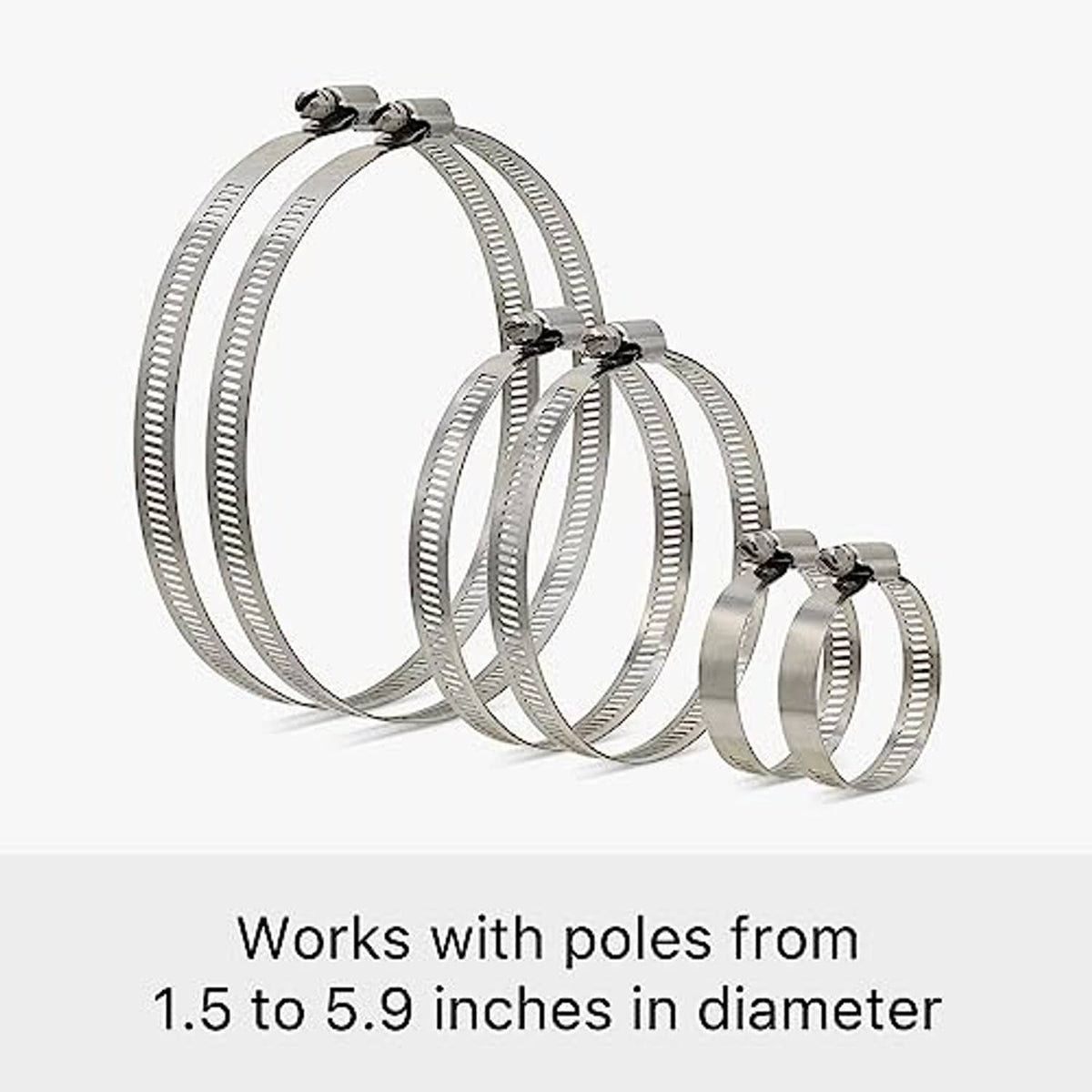Set of stainless steel adjustable pole bands and clamps for camera/solar mounting
