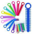 Orthodontic elastic ligature ties set with multicolor O-ring loops on stick forms