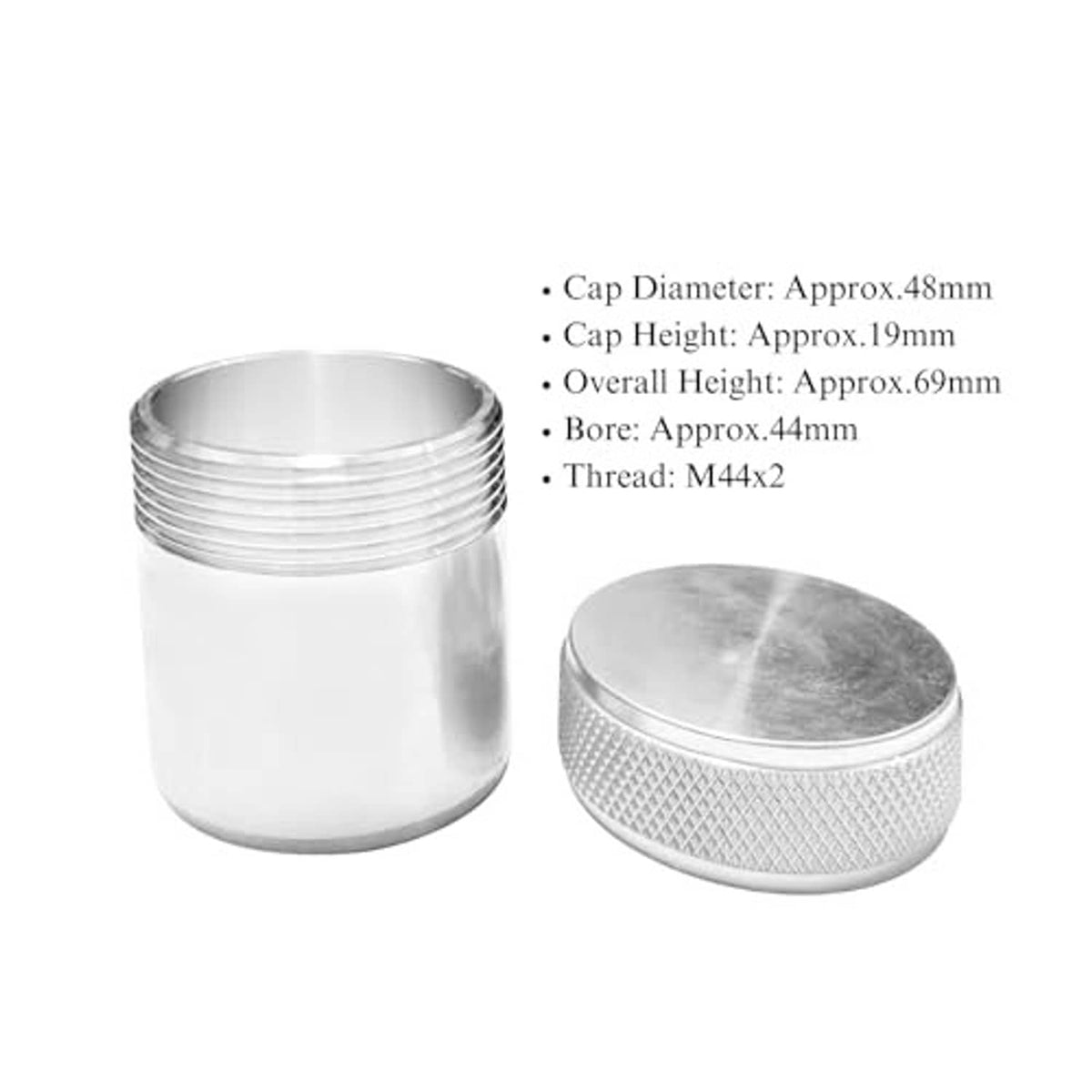 Aluminum fuel tank filler neck bung with vented cap, open end and threads