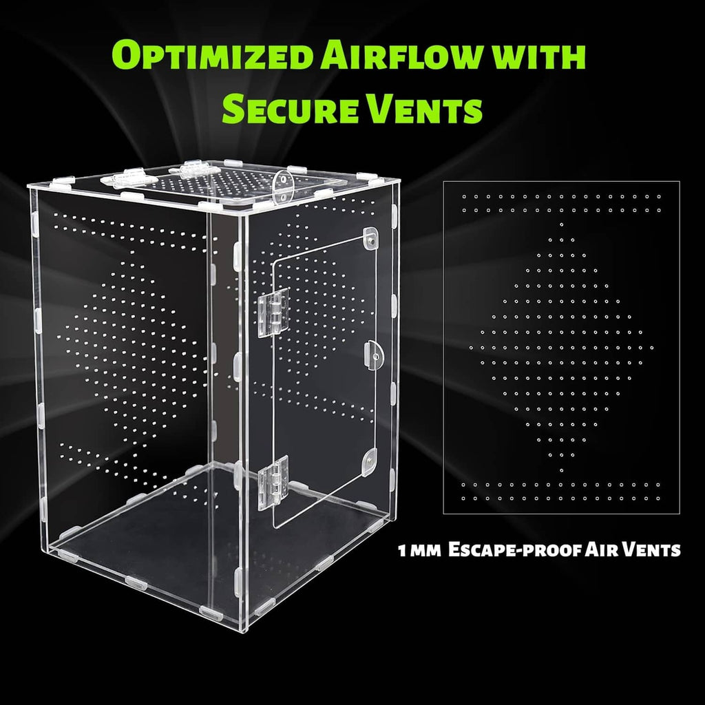 Acrylic enclosure with secure air vents and 1 mm escape-proof airflow holes