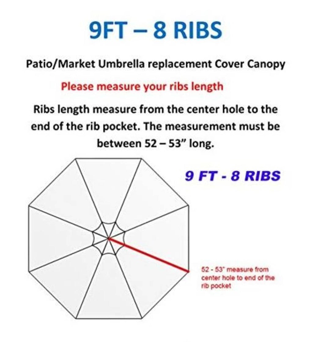 Patio umbrella cover replacement canopy size diagram for 9ft with 8 ribs