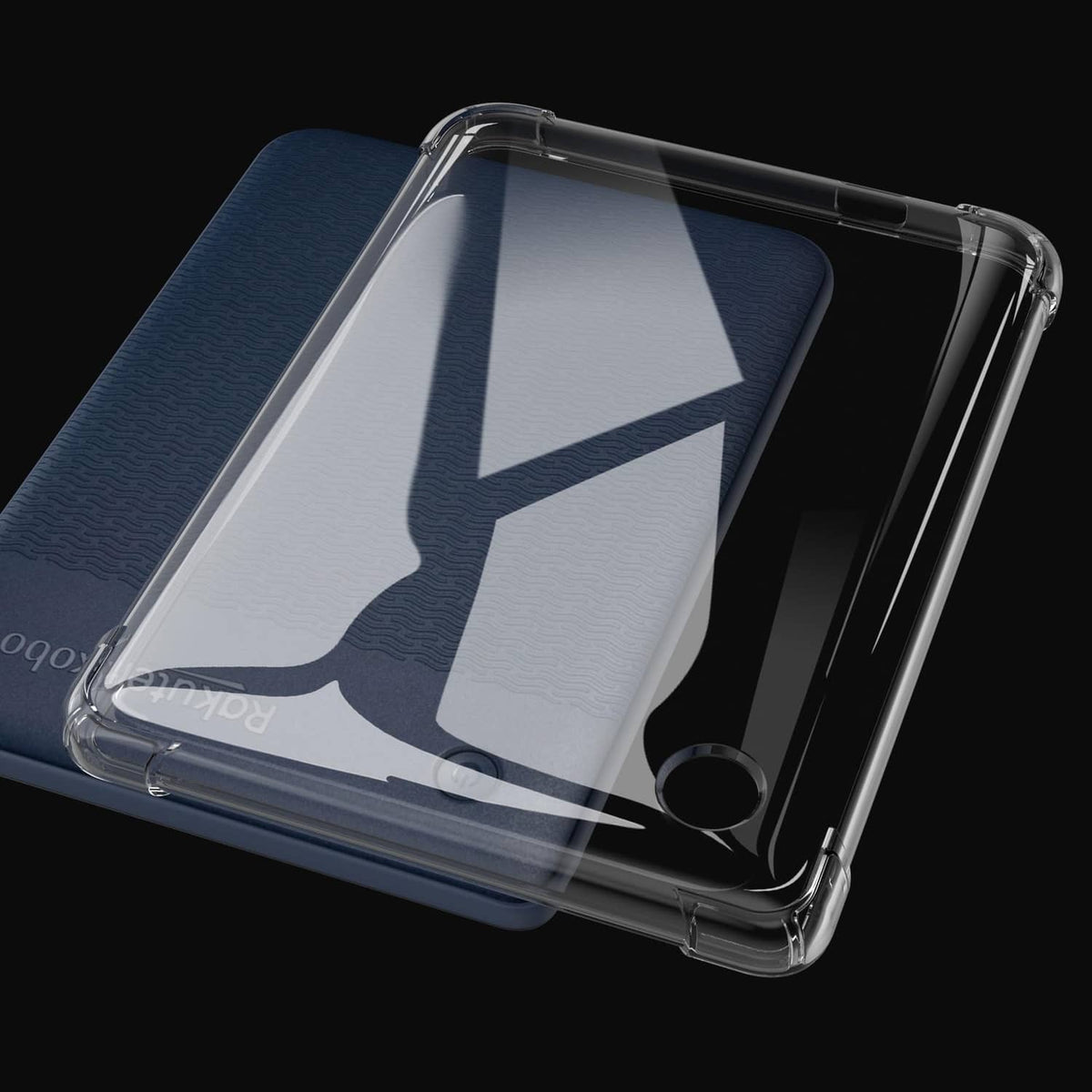 Transparent case with reinforced edges and visible dark textured back