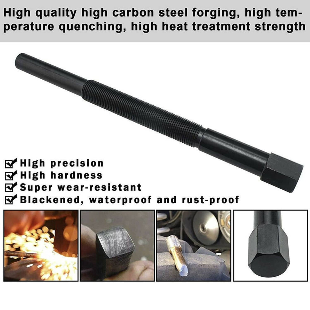 Clutch puller remover tool made of black forged steel with hex head